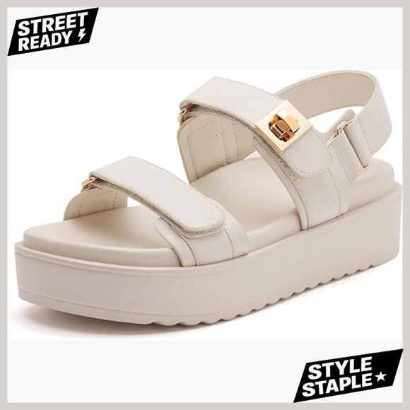 Women's Flat Sandals Adjustable Slides Soft Cushioned Footbed Platform Summer